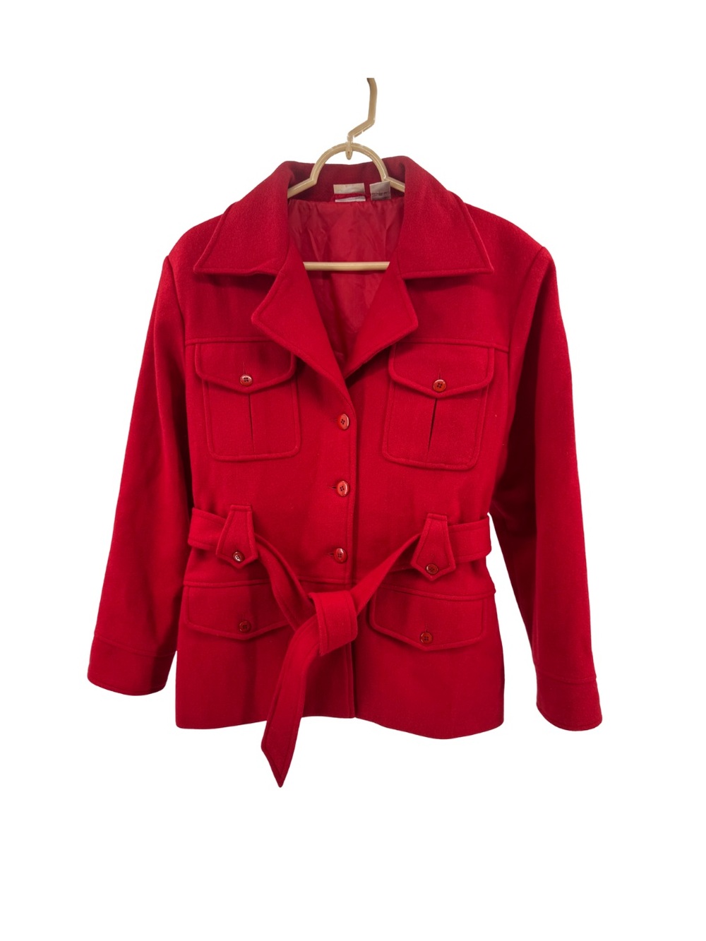 Vintage Newport News Women’s Red Wool Blend Belted peacoat 16 preppy winter